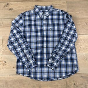 American Eagle Men’s Button Up Plaid Long Sleeve shirt White and Blue